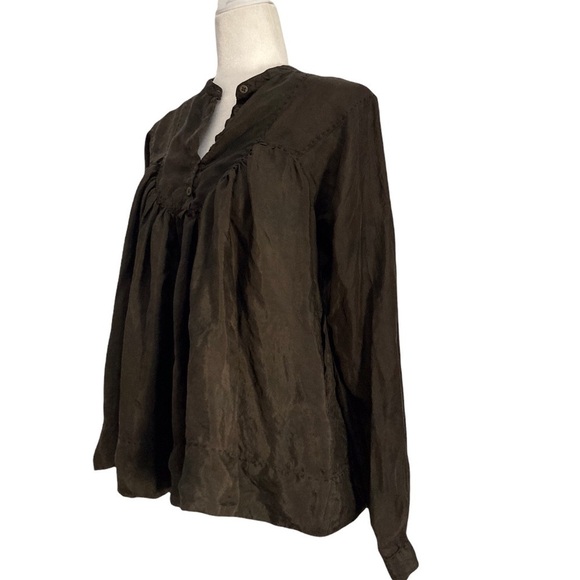AllSaints Spitalfields Silk Athene Smock Top Brown Long Sleeve Blouse - Picture 6 of 7